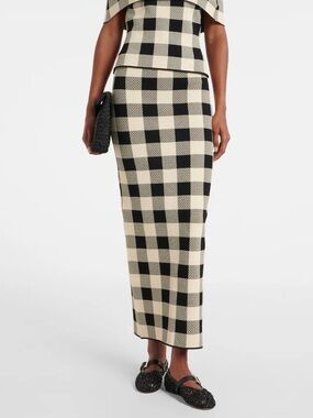 Posse Pippa Black and Cream Check Knit Long Skirt